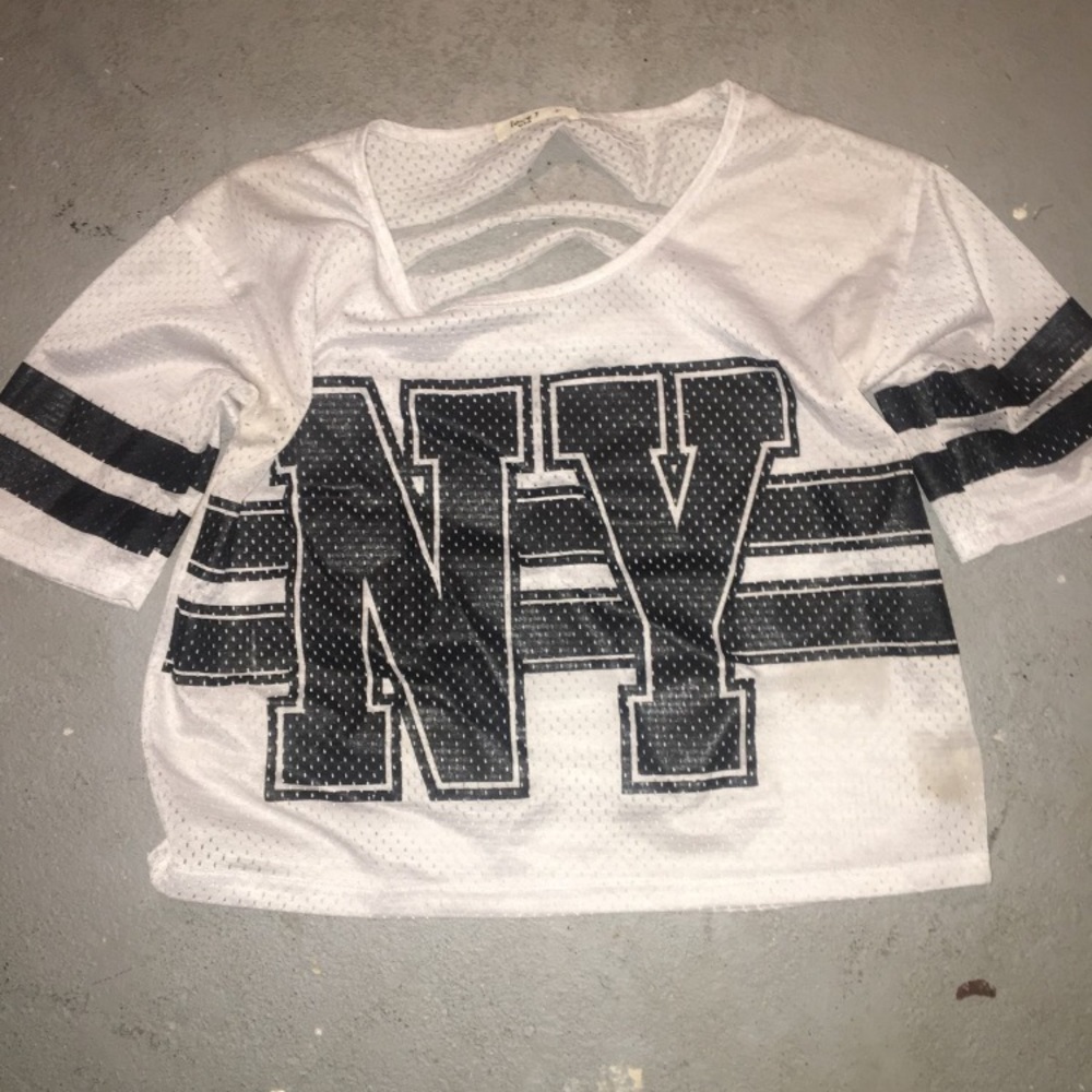 white and black see thru t shirt/crop top